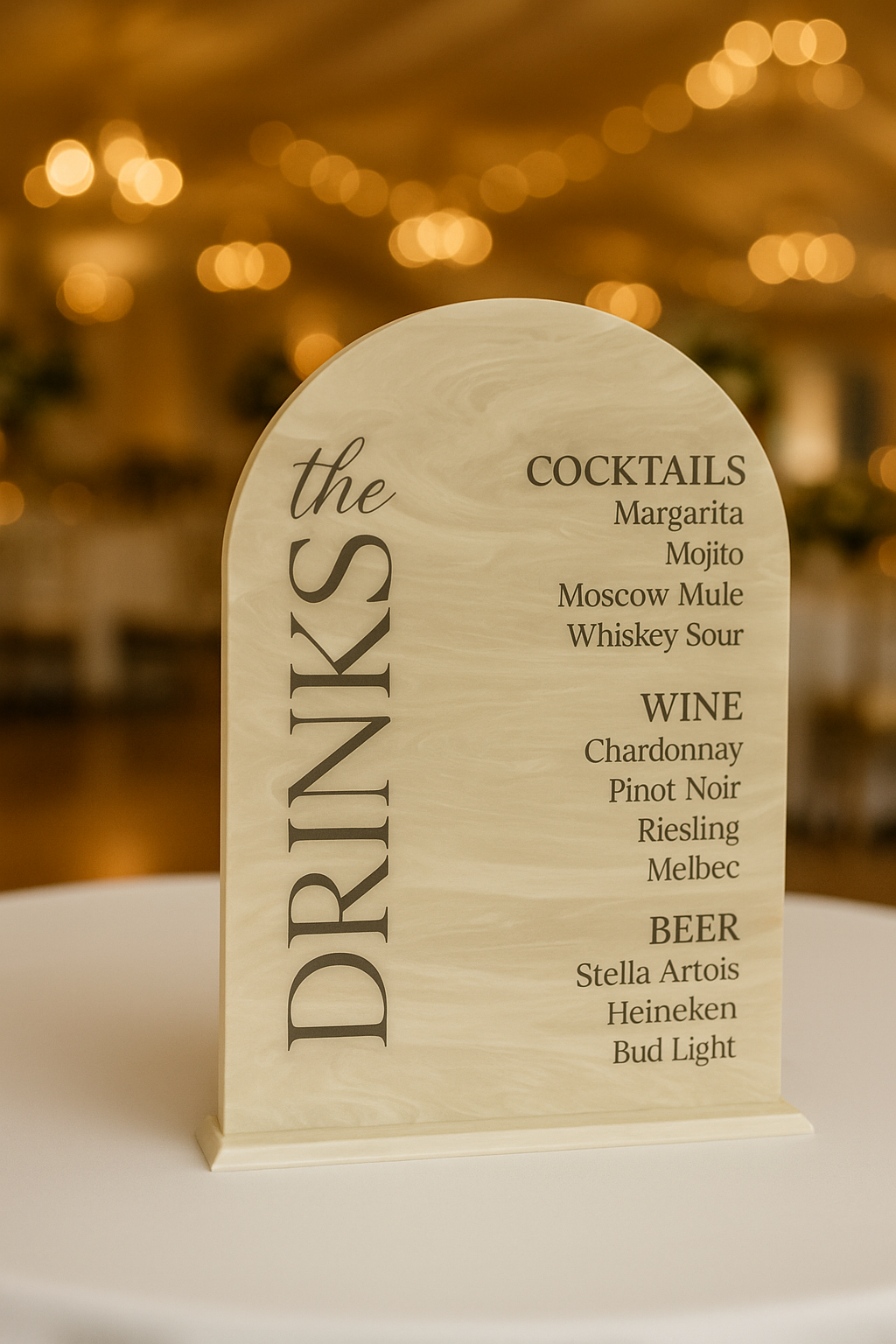 Elegant Drinks Menu Sign (A5 size ) – Event Bar Decor
