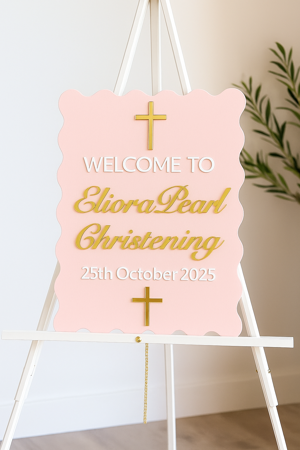 Personalised Pink & Gold Acrylic Christening Welcome Sign (A1 Size)
