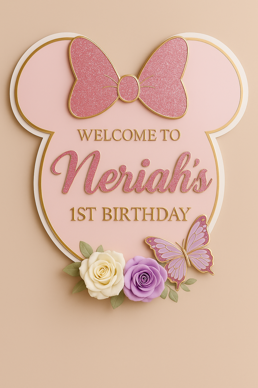 Personalised Pink Bow Birthday Welcome Sign – Acrylic Minnie-Inspired Design