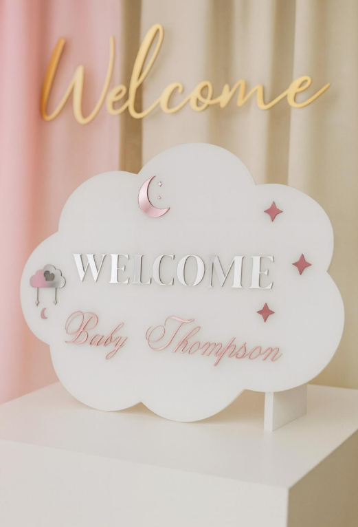 Personalised Cloud shape Acrylic Birthday/ Baby Shower Welcome Sign (A1 Size)
