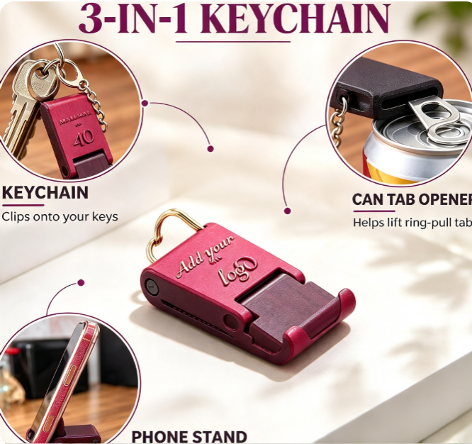 Personalised 3-in-1 Keychain | Phone Stand & Can Opener | Custom Corporate Gift | Event Favour