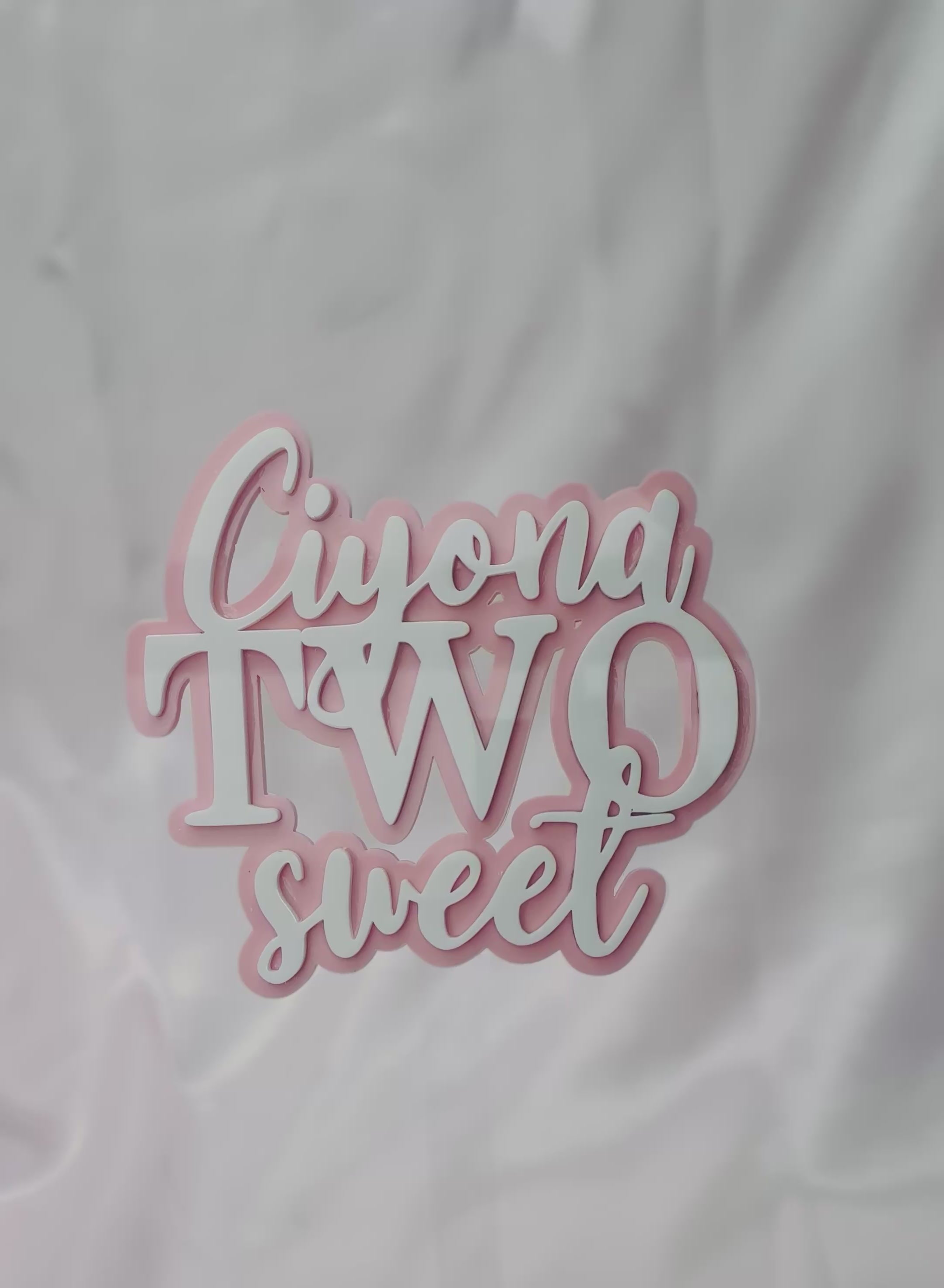 Two Sweet Pink Birthday Cake Topper – Custom Name Acrylic Decoration